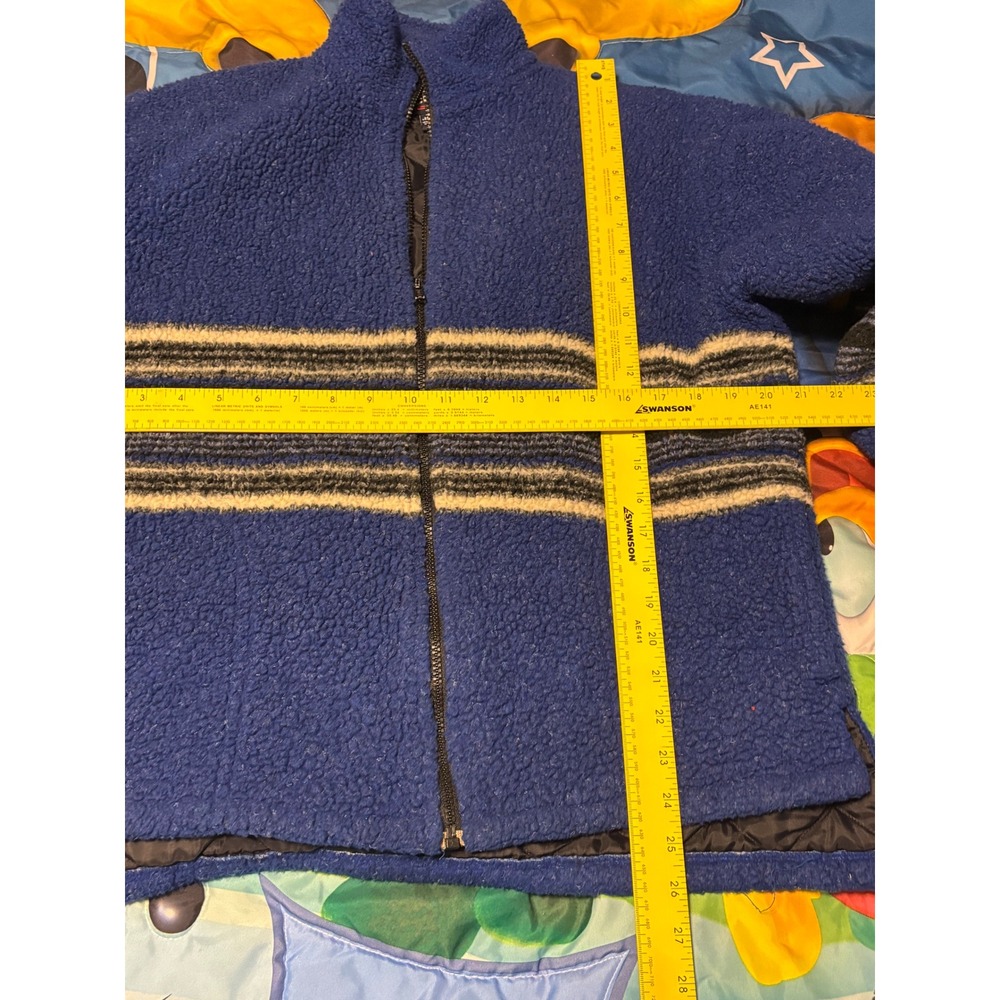 Class Club Vintage Blue Sherpa Fleece Full Zip Jacket Striped Boys L 14-16 - Picture 6 of 6
